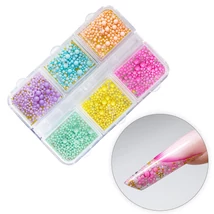 Körömdíszítő színes gyöngyök tavaszi 6 szín dobozban