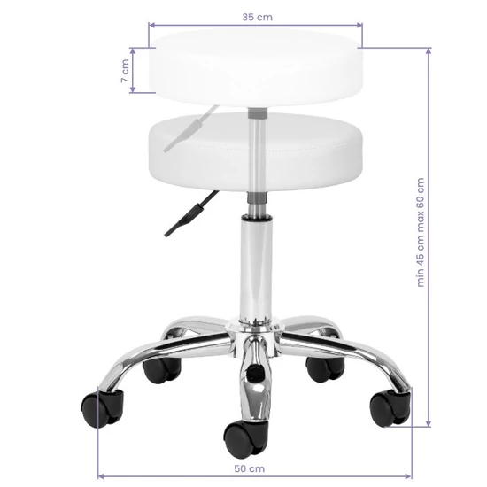 Kozmetikai pedikűrös fodrász szék fehér kerek állítható magasság AM-310v