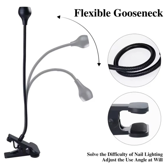 Műkörmös LED lámpa asztalra csiptethető fekete