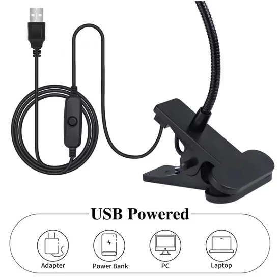 Műkörmös LED lámpa asztalra csiptethető fekete