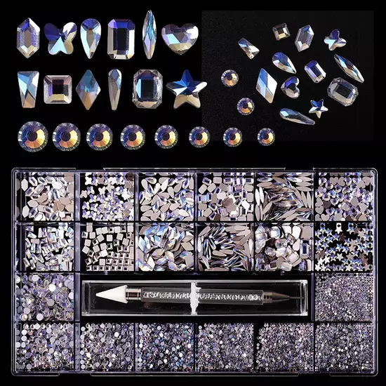 Strassz box Prémium SS3-SS14 Crystal irizáló + formastrassz + ajándék strasszfelszedő